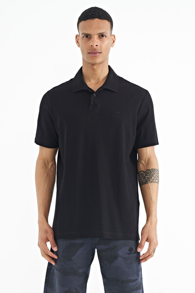 Tommylife Wholesale Black Polo Neck Standard Fit Men's T-Shirt - 88237 - Thumbnail