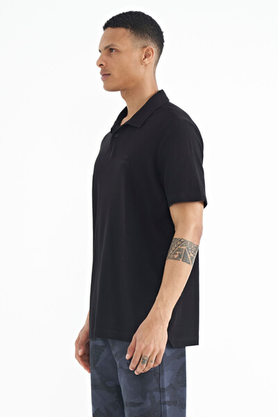 Tommylife Wholesale Black Polo Neck Standard Fit Men's T-Shirt - 88237 - Thumbnail