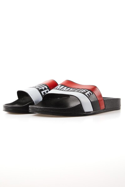 Tommylife Wholesale Black Printed Men's Slipper - 89085 - Thumbnail