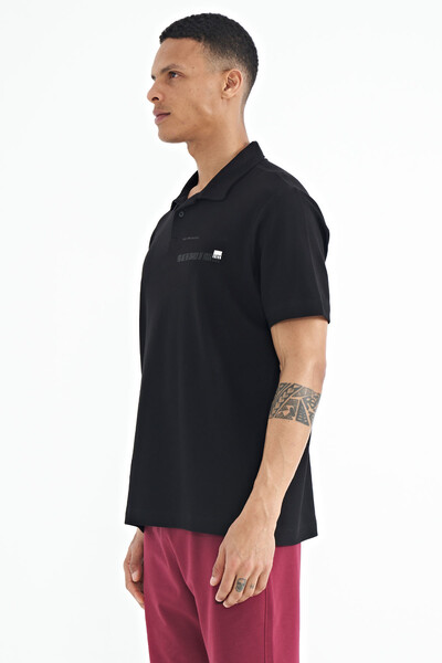 Tommylife Wholesale Black Printed Standard Fit Polo Neck Men's T-Shirt - 88236 - Thumbnail