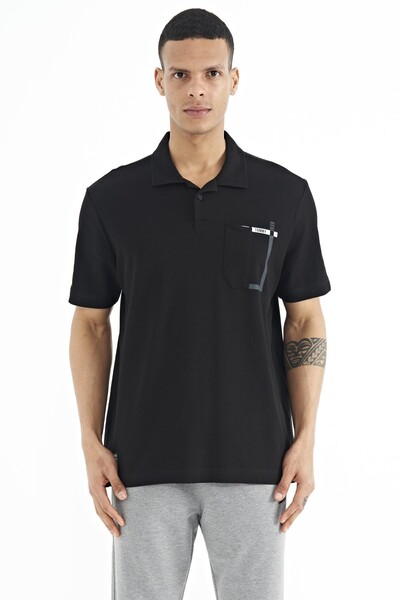 Tommylife Wholesale Black Printed Standard Fit Polo Neck Men's T-Shirt - 88241 - Thumbnail