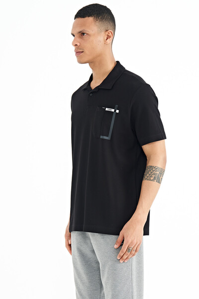 Tommylife Wholesale Black Printed Standard Fit Polo Neck Men's T-Shirt - 88241 - Thumbnail