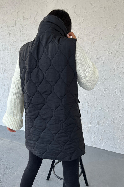 Tommylife Wholesale Black Quilted Model Women's Vest - 02073 - Thumbnail