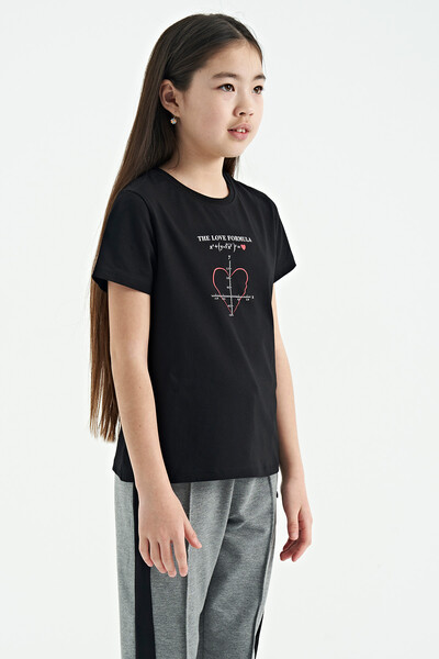 Tommylife Wholesale Black Round Neck Comfy Girls T-Shirt - 75129 - Thumbnail