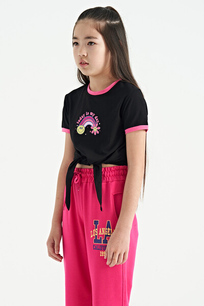 Tommylife Wholesale Black Round Neck Girls T-Shirt - 75113 - Thumbnail