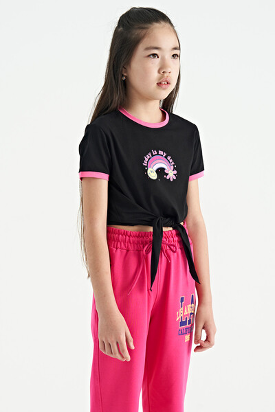 Tommylife Wholesale Black Round Neck Girls T-Shirt - 75113 - Thumbnail