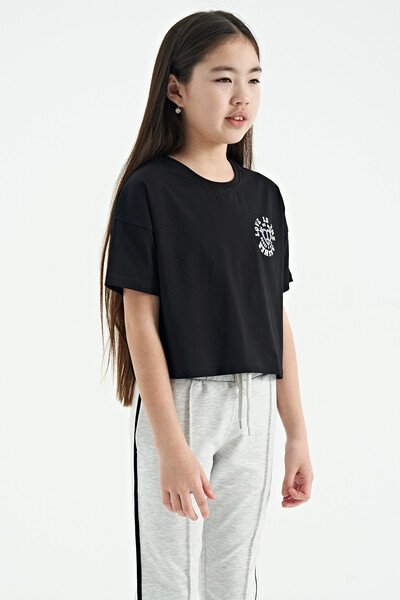 Tommylife Wholesale Black Round Neck Oversize Short Sleevelu Girls T-Shirt - 75126 - Thumbnail