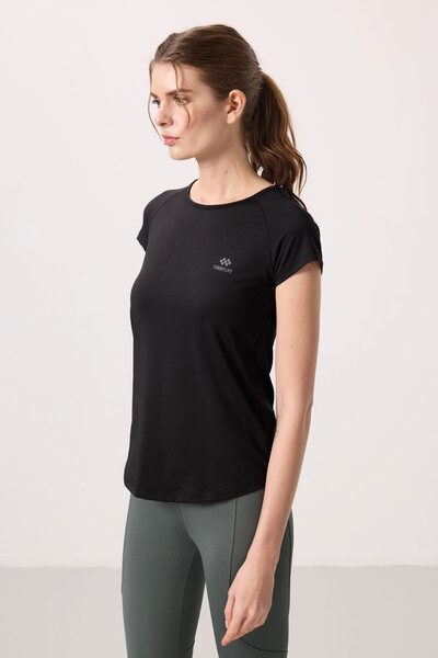 Tommylife Wholesale Black Short Sleeve Standard Fit Crew Neck Women's T-Shirt - 97101 - Thumbnail