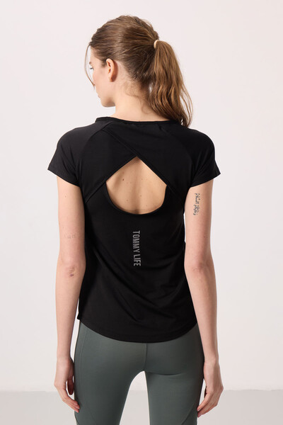 Tommylife Wholesale Black Short Sleeve Standard Fit Crew Neck Women's T-Shirt - 97101 - Thumbnail