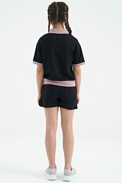 Tommylife Wholesale Black Short Sleevelu Comfy Girls Shorts Set - 75131 - Thumbnail