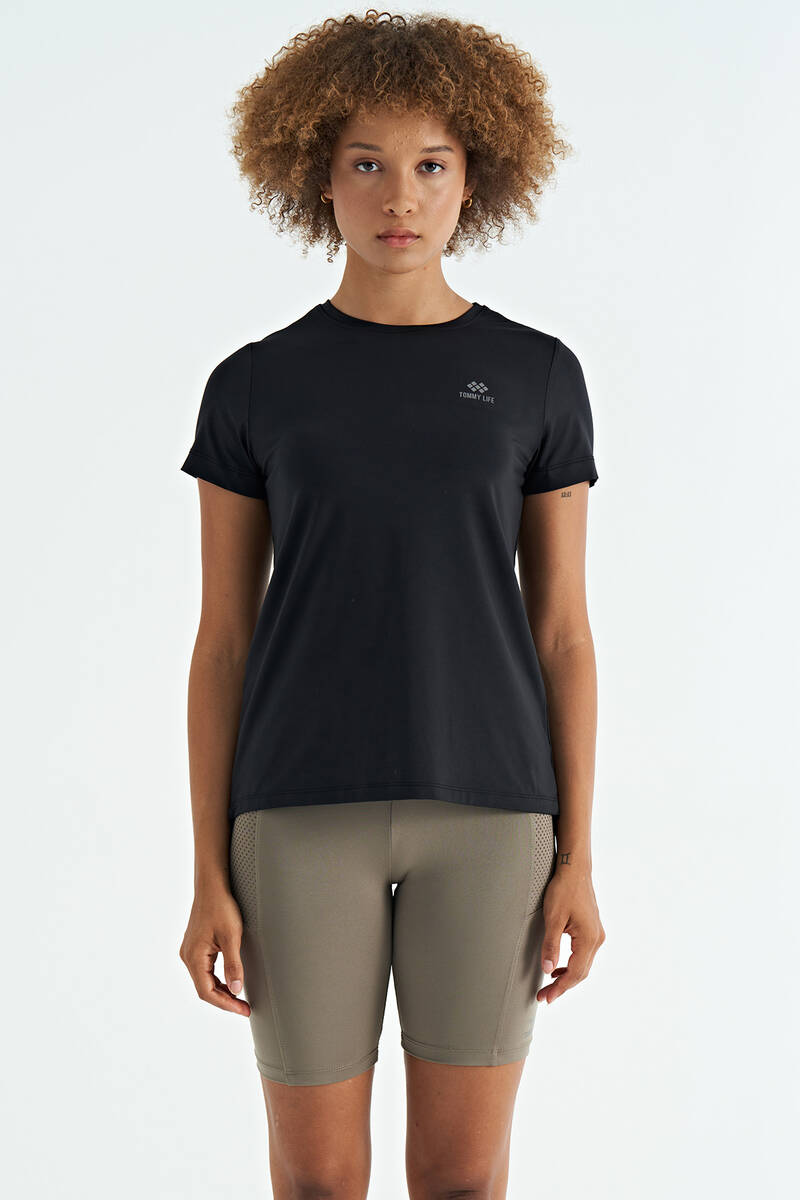 TOMMYLIFE - Tommylife Wholesale Black Slit Crew Neck Standard Fit Women's T-Shirt - 97267