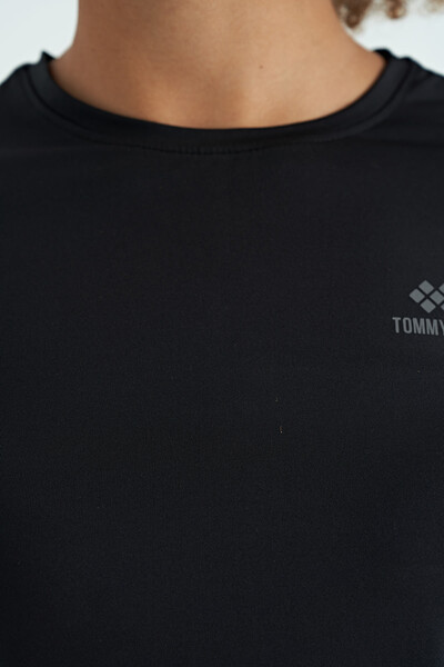 Tommylife Wholesale Black Slit Crew Neck Standard Fit Women's T-Shirt - 97267 - Thumbnail