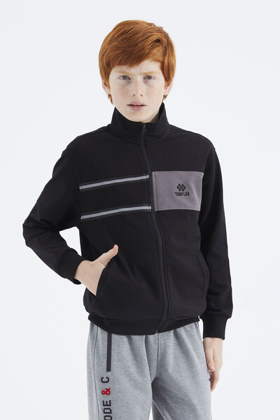 Tommylife Wholesale Black Stand Collar Boys' Sweatshirt - 11183 - Thumbnail