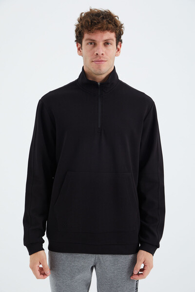 Tommylife Wholesale Black Stand Collar Half Zip Men's Sweatshirt - 88278 - Thumbnail