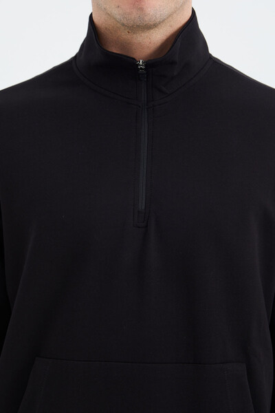 Tommylife Wholesale Black Stand Collar Half Zip Men's Sweatshirt - 88278 - Thumbnail