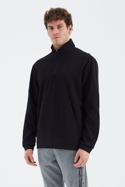 Tommylife Wholesale Black Stand Collar Half Zip Men's Sweatshirt - 88278 - Thumbnail