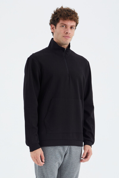 Tommylife Wholesale Black Stand Collar Half Zip Men's Sweatshirt - 88278 - Thumbnail