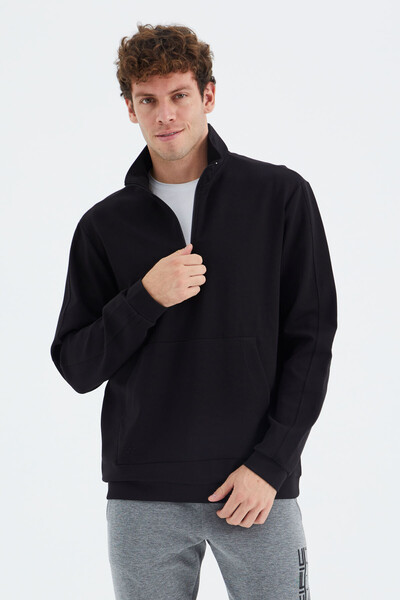 Tommylife Wholesale Black Stand Collar Half Zip Men's Sweatshirt - 88278 - Thumbnail