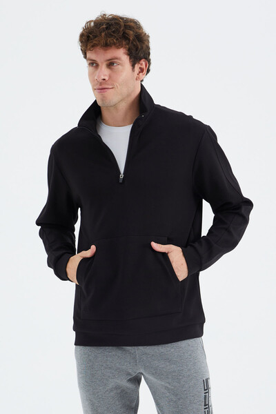 Tommylife Wholesale Black Stand Collar Half Zip Men's Sweatshirt - 88278 - Thumbnail