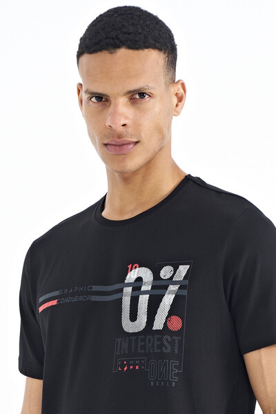 Tommylife Wholesale Black Standard Fit Crew Neck Men's T-Shirt - 88189 - Thumbnail