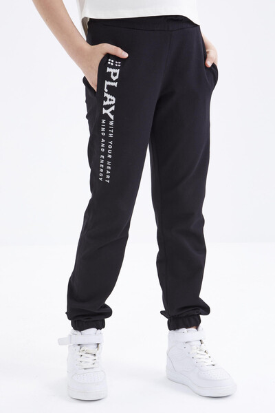 Tommylife Wholesale Black Standard Fit Girl's Sweatpants - 75051 - Thumbnail
