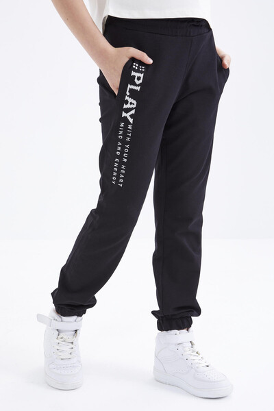 Tommylife Wholesale Black Standard Fit Girl's Sweatpants - 75051 - Thumbnail