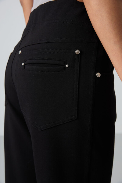 Tommylife Wholesale Black Stone Detailed With Pockets Comfy Classic Hem Women's Sweatpant - 94007 - Thumbnail