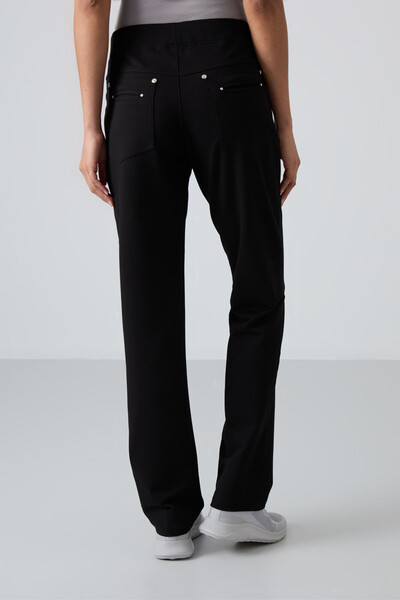 Tommylife Wholesale Black Stone Detailed With Pockets Comfy Classic Hem Women's Sweatpant - 94007 - Thumbnail
