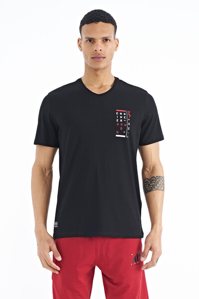 Tommylife Wholesale Black V Collar Standard Fit Men's T-Shirt - 88186 - Thumbnail