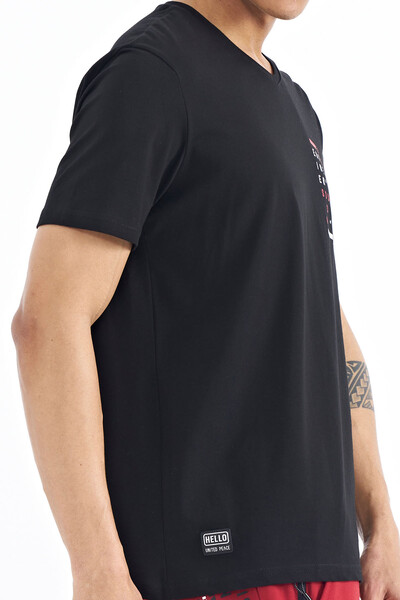 Tommylife Wholesale Black V Collar Standard Fit Men's T-Shirt - 88186 - Thumbnail