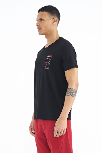 Tommylife Wholesale Black V Collar Standard Fit Men's T-Shirt - 88186 - Thumbnail