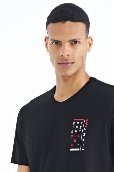 Tommylife Wholesale Black V Collar Standard Fit Men's T-Shirt - 88186 - Thumbnail