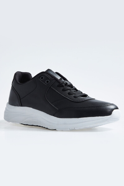 Tommylife Wholesale Black - White Faux Leather Men's Sneakers - 89113 - Thumbnail