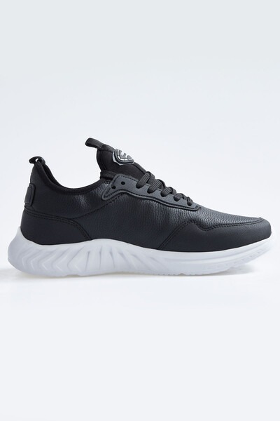 Tommylife Wholesale Black - White Faux Leather Men's Sneakers - 89115 - Thumbnail