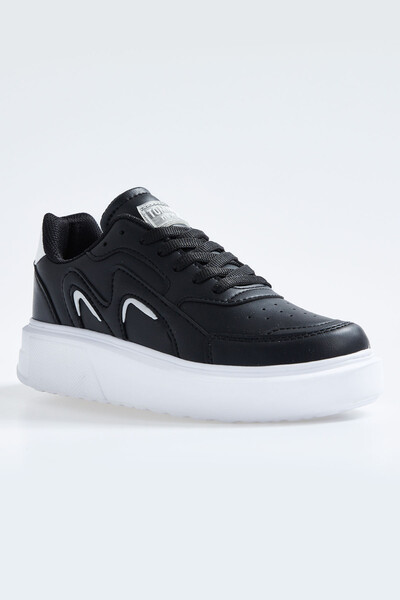 Tommylife Wholesale Black - White High Platform Faux Leather Women's Sneakers - 89200 - Thumbnail