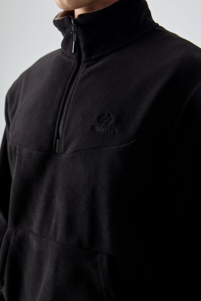Tommylife Wholesale Black With Half Zipper Neckband Elastic Hem Men's Fleece Set - 85159 - Thumbnail