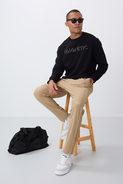 Tommylife Wholesale Black With Text Embroidered Bike Collar Comfy Men's Sweatshirt - 88020 - 1