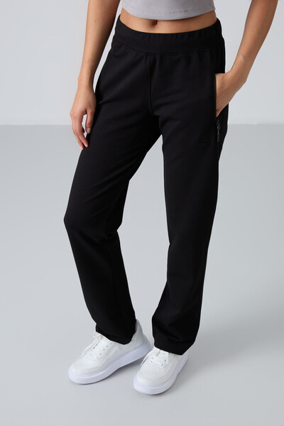 Tommylife Wholesale Black With Zipper Pocket Comfy Classic Hem Women's Sweatpants - 94195 - Thumbnail