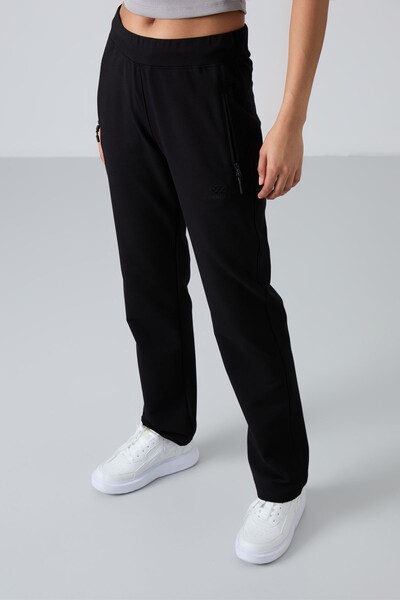 Tommylife Wholesale Black With Zipper Pocket Comfy Classic Hem Women's Sweatpants - 94195 - Thumbnail