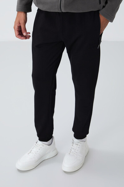 Tommylife Wholesale Black With Zipper Pockets Standard Mold Jogger Men's Sweatpant - 84651 - Thumbnail