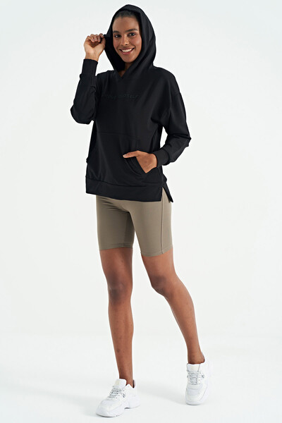 Tommylife Wholesale Black Women's Hoodie Women's Oversize Sweatshirt - 97161 - Thumbnail