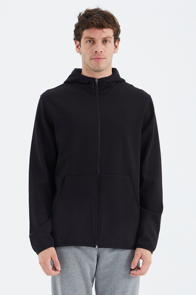 Tommylife Wholesale Black Zippered Hooded Relaxed Fit Men's Sweatshirt - 88271 - Thumbnail