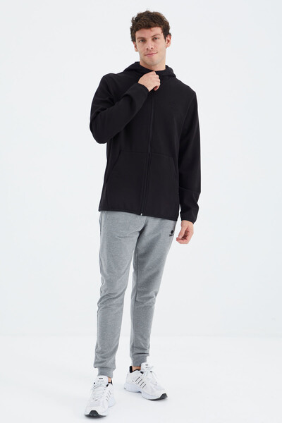 Tommylife Wholesale Black Zippered Hooded Relaxed Fit Men's Sweatshirt - 88271 - Thumbnail