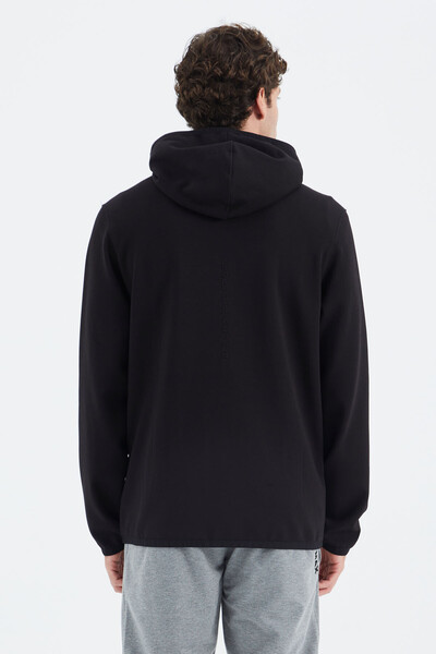 Tommylife Wholesale Black Zippered Hooded Relaxed Fit Men's Sweatshirt - 88271 - Thumbnail