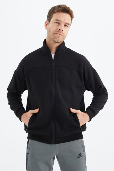 Tommylife Wholesale Black Zippered Men's Sweatshirt - 88314 - Thumbnail