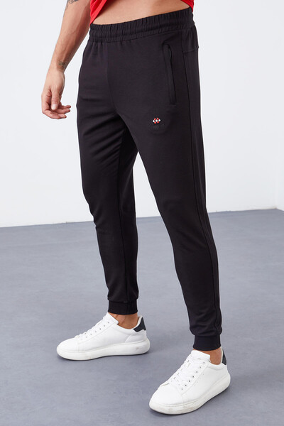 Tommylife Wholesale Black Zippered Pocket Slim Fit Jogger Men's Sweatpants - 84343 - Thumbnail