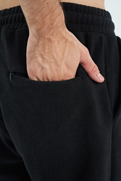 Tommylife Wholesale Blaine Black Logo Embroidered Men's Fleece Sweatpants - 82108 - Thumbnail