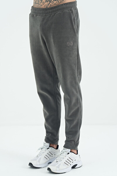Tommylife Wholesale Blaine Dark Gray Logo Embroidered Men's Fleece Sweatpants - 82108 - Thumbnail