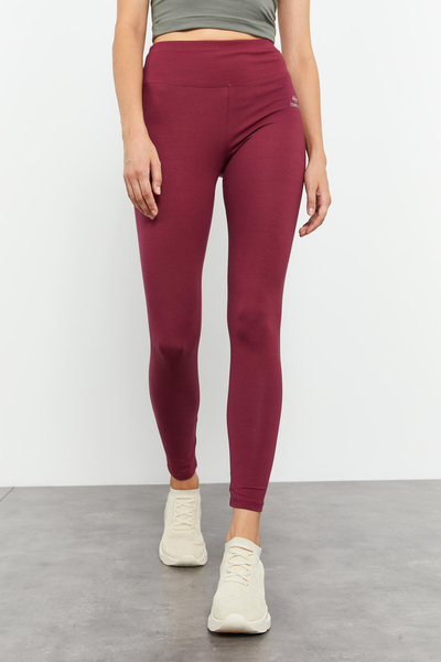 Tommylife Wholesale Bordeaux High Waist Body-Hugging Slim Fit Skinny Leg Women's Leggings - 94011 - Thumbnail