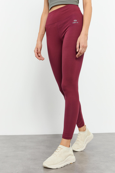 Tommylife Wholesale Bordeaux High Waist Body-Hugging Slim Fit Skinny Leg Women's Leggings - 94011 - Thumbnail